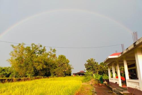 een veld van groen gras naast een gebouw bij Sukhad Home Stay in Gimvi