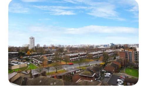 a view of a city with buildings and a street at luxurious Room with City Views in Woolwich