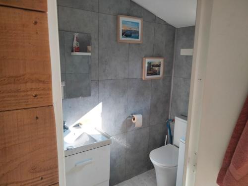 a bathroom with a sink and a toilet at Chalet Nanou in La Ciotat