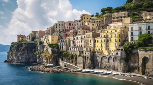 a group of buildings on a hill next to the water at Relais holiday in Sorrento