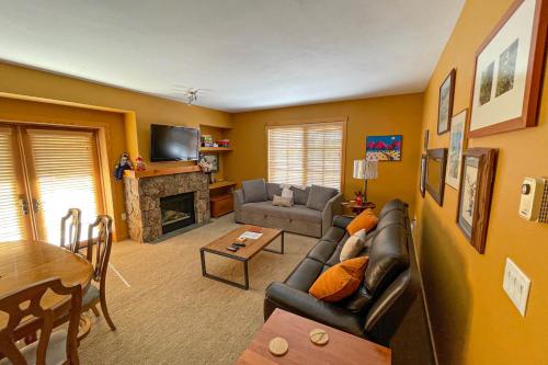 a living room with a couch and a fireplace at Passage Point 215 in Frisco