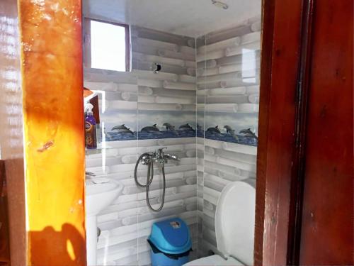 a bathroom with a shower and a toilet and a sink at Katadool Boat in Aswan
