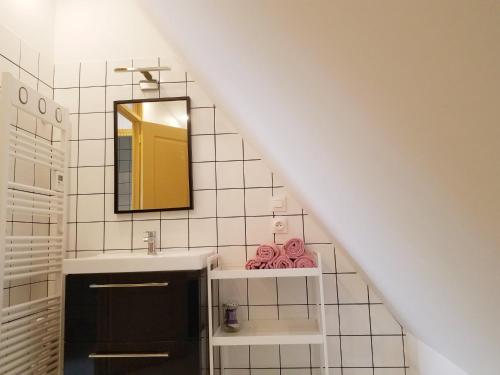 BazinghenにあるL'Échappée Verte - LE MONT DE LA LOUVEの洗面台と鏡のあるバスルーム