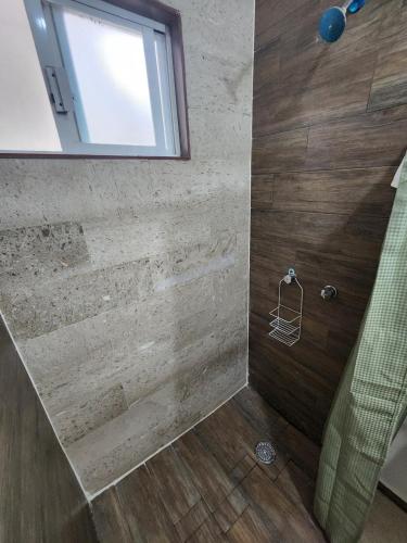 a bathroom with a shower and a window at Downtown Durango, Ground Floor, Spacious and Comfortable Apartment in Durango