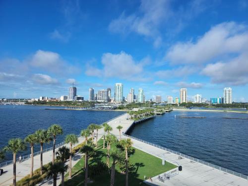 a view of a city with a river and palm trees at Gated single family home downtown ST Petersburg, FL in St. Petersburg