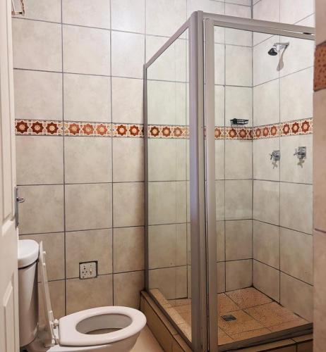 a bathroom with a shower and a toilet at 54 River Logde in Mokopane