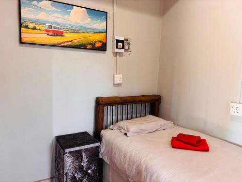 Un dormitorio con una cama y un cuadro en la pared. en 54 River Logde, en Mokopane