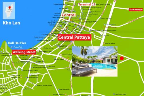 a map of the city and its attractions at Pattaya Hill minutes from the beach and City Pattaya in Nong Prue