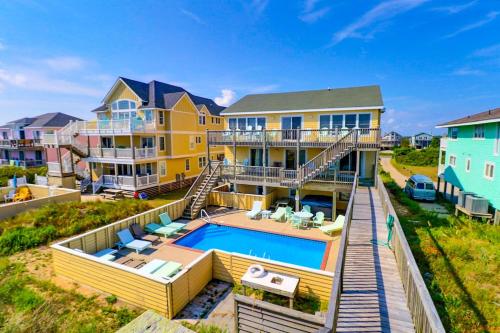 an aerial view of a house with a swimming pool at 7080 - Cool Breeze in Nags Head