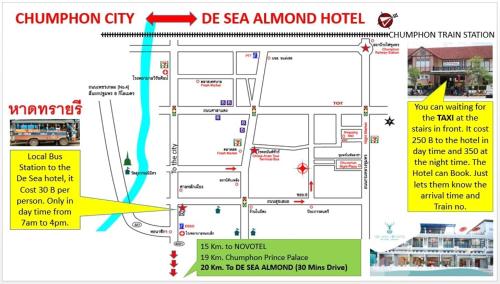 a map of the city of guatemala with a yellow arrow at De Sea Almond in Chumphon
