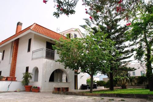 une maison blanche avec un arbre en face dans l'établissement Garden House Alla Torre, à Isola delle Femmine