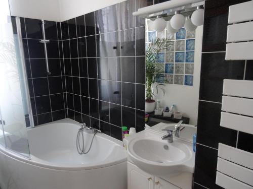 une salle de bain avec toilettes et lavabo dans l'établissement Résidence Chez Tante Germaine, à Strasbourg