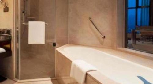 a bathroom with a shower and a bath tub at WYNDHAM HOTEL XIAN in Xi'an