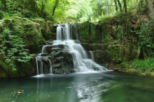 a waterfall in the middle of a pool of water at Hotel Cal Sastre in Santa Pau