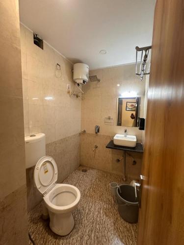 a bathroom with a toilet and a sink at Blue Brick in Jodhpur