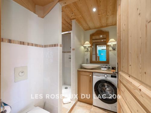 a bathroom with a washing machine and a sink at Les Roseaux du Lac - 7 appartements situés dans une résidence posée au bord du lac d'Annecy in Duingt
