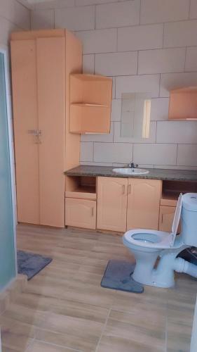a bathroom with a white toilet in a room at Eight Martjie Guesthouse in Brits