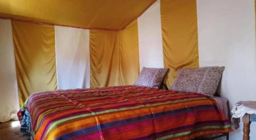 a bedroom with a large bed with a canopy at Mhamid Amazing Camp in Mhamid
