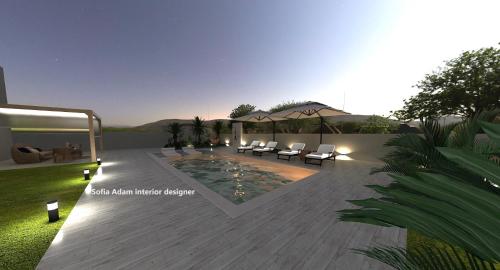a rendering of a backyard with a swimming pool at KT Villa in Troulos