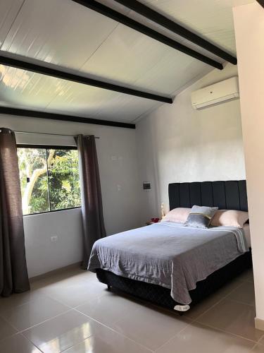a bedroom with a large bed and a window at El encuentro in Atyrá