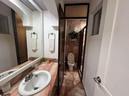 Un baño con lavabo e inodoro en Manzanillo Beautiful Views Private Pool, en Manzanillo