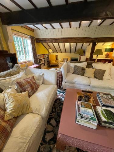 a living room with couches and a coffee table at Bartley Mill in Wadhurst