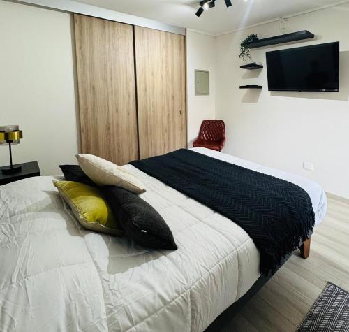 Ένα ή περισσότερα κρεβάτια σε δωμάτιο στο Moderno departamento en Las Condes