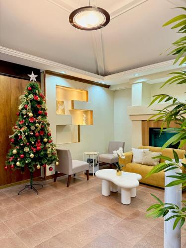 バコロドにあるYuhum Bed & Breakfast - Mandalaganのリビングルーム中のクリスマスツリー