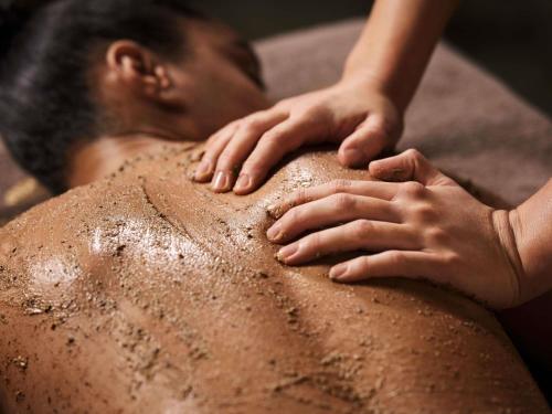 ein Mann, der von einem Therapeuten eine Massage bekommt in der Unterkunft ibis Styles Aix les Bains Domaine de Marlioz in Aix-les-Bains