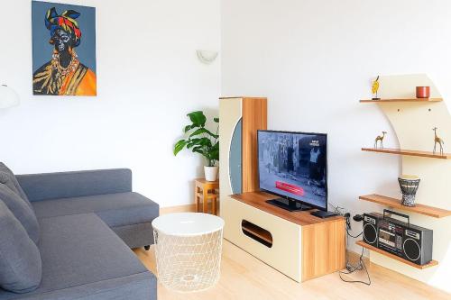 Μια τηλεόραση ή/και κέντρο ψυχαγωγίας στο Chic and cozy 2 bedrooms appartment