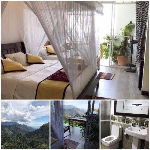 ein Schlafzimmer mit Bett und Bergblick in der Unterkunft Ella HIDE VIEW in Ella