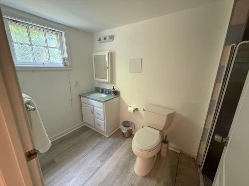a bathroom with a toilet and a sink and a window at Alegrya-1 in Mount Rainier