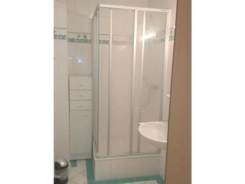 a bathroom with a shower and a sink at Holiday apartment with 2 bedrooms in Wursterheide