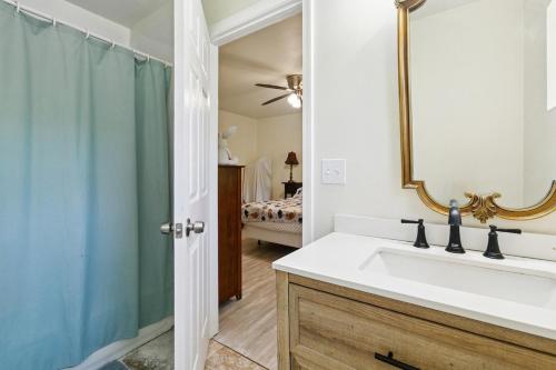 a bathroom with a sink and a mirror at Nola Swamp Farm in Terrytown