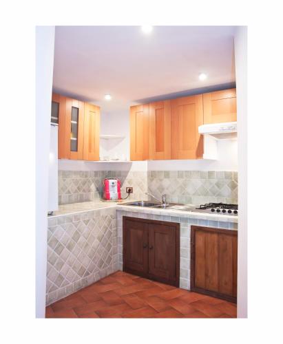 a kitchen with a sink and a stove top oven at Il Rosciolo Sulla Francigena in Formello