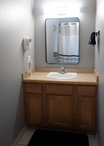 a bathroom with a sink and a mirror at The Adamina in Fairbanks