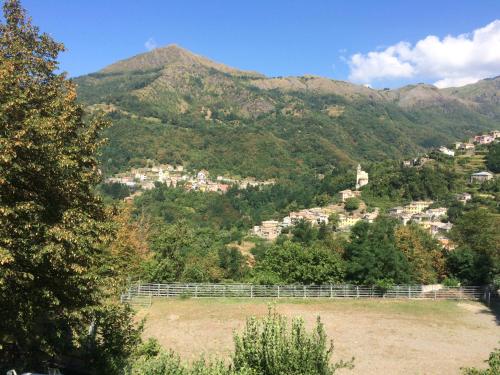 a view of a mountain with houses on a hill at Agriturismo LA TAVERNA DEL NONNO in Borzonasca