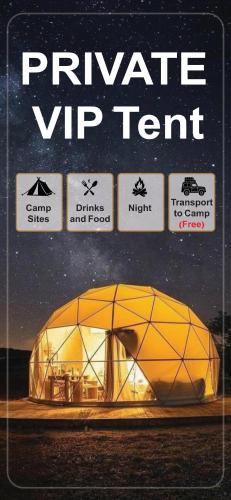 Una portada de libro de una tienda de campaña con las palabras "tienda VIP privada" en Private VIP Tent in the Desert, en Ḩawīyah