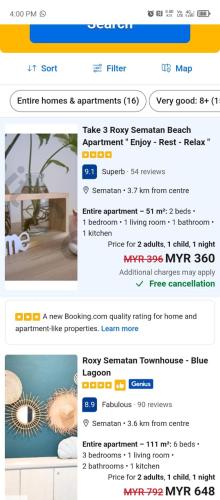 a screenshot of the home page of a website at Take 3 Roxy Sematan Beach Apartment in Siburan