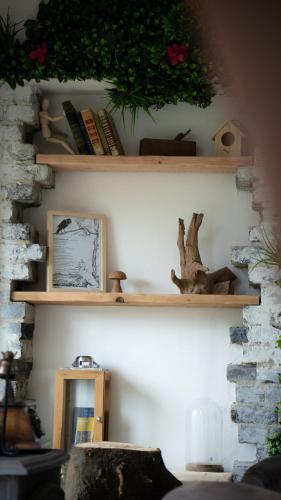 two shelves on a wall with plants on them at Le Refuge Des Saisons in Barisis-aux-Bois