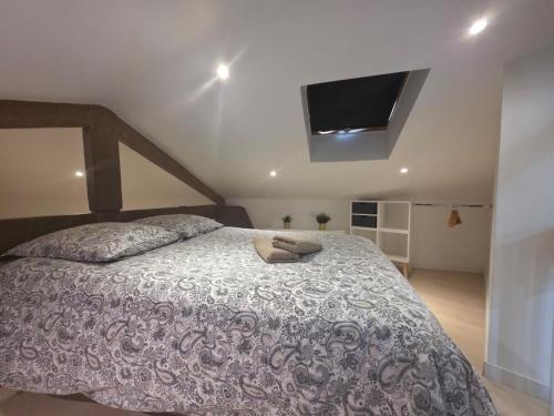 una camera da letto con un grande letto e una televisione di Le Virenque a Nizza