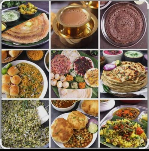uma colagem de fotos de diferentes tipos de comida em Paradise Farm Alibaug em Kashid