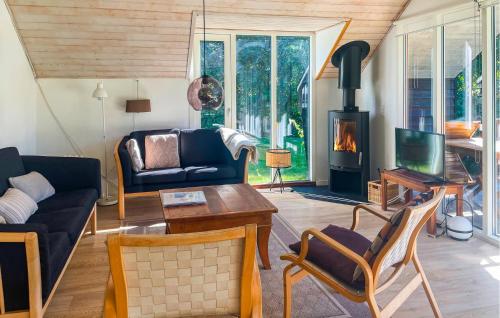 a living room with a couch and a fireplace at Beautiful Home In Samsø With Wifi in Nordby