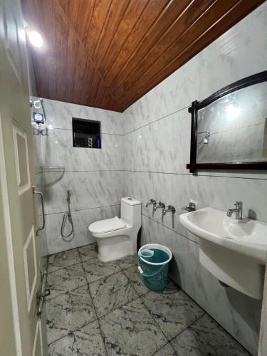 a bathroom with a sink and a toilet at House of Raj in Madikeri