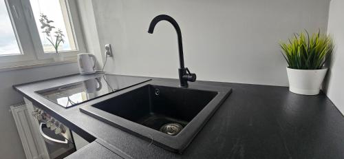 a kitchen sink with a faucet on a counter at Apartament przy Starym Rynku in Poznań