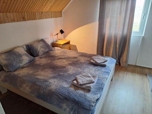 a bedroom with a bed with two towels on it at Horizont Cemerno 