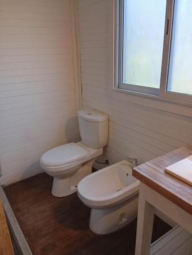 a bathroom with a toilet and a sink at Cabañas Del Lolo in Villa Ventana
