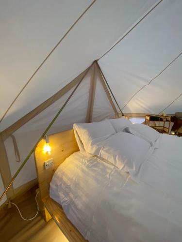 Al RakaSahara Dream Camp的游艇帐篷里的一张床