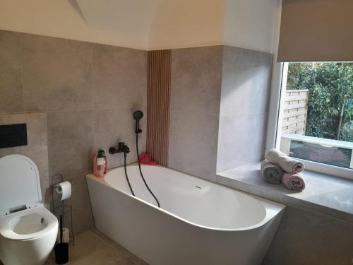 a bathroom with a white tub and a toilet at U Mariki 