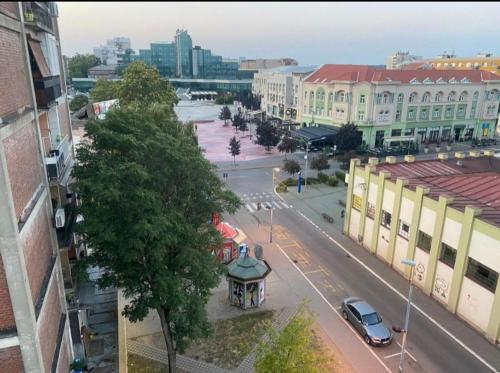 an aerial view of a city street with buildings at Stankovic Apartmani in Šabac